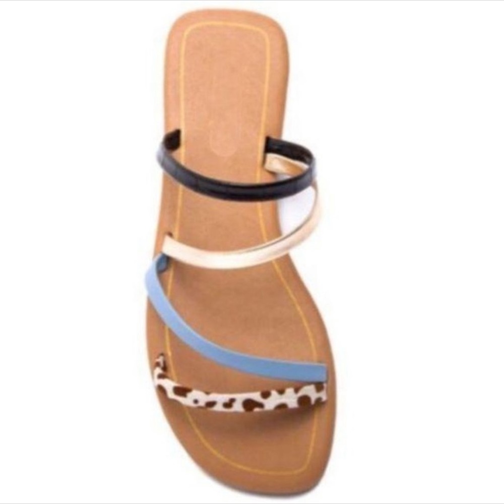 Strappy Slide Sandals - Black, Blue & Cow - Picture 2 of 5